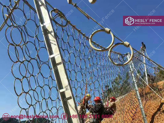 RXI-300 filet d'anneaux d'acier système de protection contre les chutes de roches passif fil de 4,0 mm x 7 fils - HeslyFence fournisseur