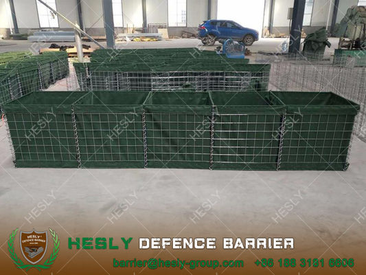 Paroi de barrière de sable de gabion militaire, 0,61X0,61X3,05m, tissu géotextile vert olivier, fabricant chinois fournisseur