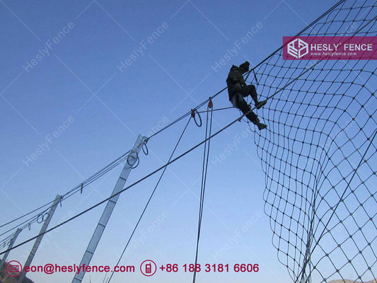 Système de barrière de protection contre les chutes de pierres 1500KJ | 3,5 m de haut | espacement des poteaux de 10 m | barrière de coulée de débris | système complet de filet de corde fournisseur