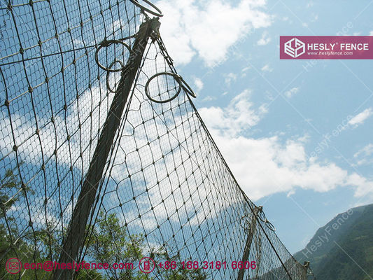 Système de barrière de protection contre les chutes de pierres 1500KJ | 3,5 m de haut | espacement des poteaux de 10 m | barrière de coulée de débris | système complet de filet de corde fournisseur