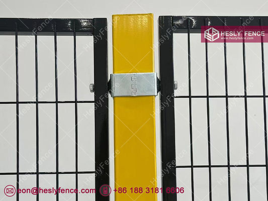 Clôture de sécurité d'entrepôt | Garde-corps de machine | Hauteur 2m X 1.0m | Poteau jaune | Panneau en maille à cadre noir | HeslyFence fournisseur
