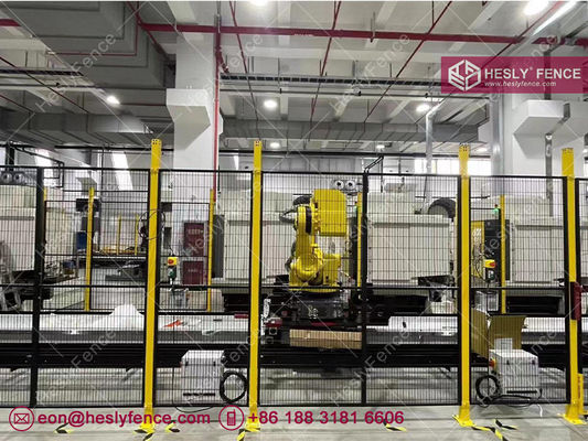Clôture de sécurité d'entrepôt | Garde-corps de machine | Hauteur 2m X 1.0m | Poteau jaune | Panneau en maille à cadre noir | HeslyFence fournisseur