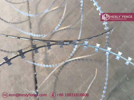 BTO-10 Concertina Razor Wire Coil, Coil de diamètre de 600 mm, fil d'acier galvanisé à chaud, marque HESLY, exportateur chinois fournisseur