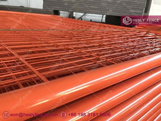 Panneaux de clôture temporaire orange thermolaqué, 2,1 m de haut, 2,4 m de large, usine de clôtures métalliques en Chine fournisseur