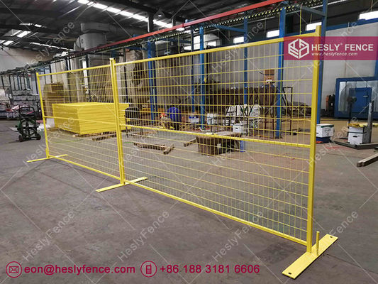 Panneaux de clôture temporaires mobiles de 6 pieds x 8 pieds couverts en poudre de couleur jaune hautement visible HeslyFence _ Chine fournisseur