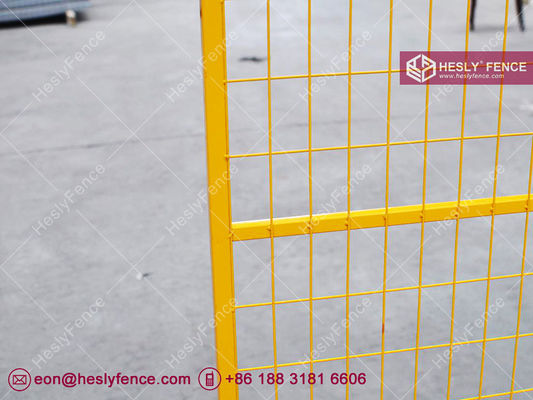 Panneaux de clôture temporaires mobiles de 6 pieds x 8 pieds couverts en poudre de couleur jaune hautement visible HeslyFence _ Chine fournisseur