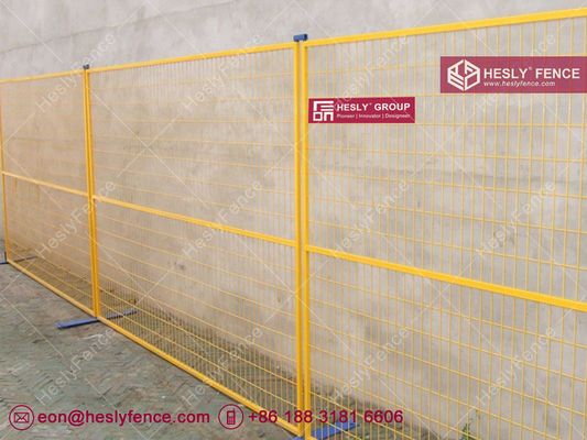 Panneaux de clôture temporaires mobiles de 6 pieds x 8 pieds couverts en poudre de couleur jaune hautement visible HeslyFence _ Chine fournisseur