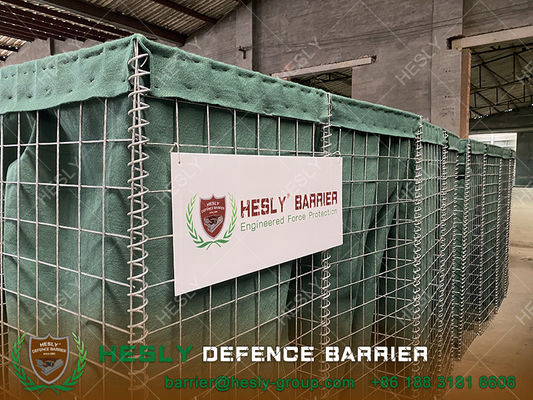 hauteur de 2,13m barrière militaire de Gabion défensive géotextile vert d'olivier fil d'acier enduit d'alliage Al-Zn HeslyBarrier fournisseur