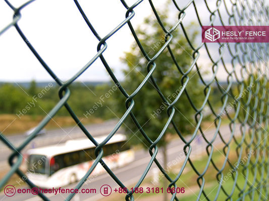 Grillage de clôture en maille de chaîne enduit de PVC vert foncé | fil de 4,75 mm | maille de diamant de 50 mm | Hesly Fence - Chine fournisseur