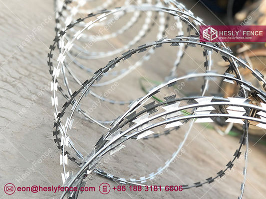 BTO-16 enduit à chaud galvanisé Concertina Razor Wire Coil O.D. 1100 mm, HeslyFence, Chine fournisseur